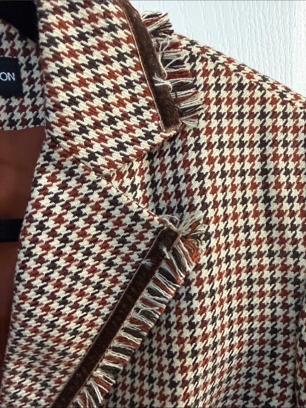 Norton McNaughton Brown & Cream Houndstooth Fringed Blazer - Picture 3 of 9
